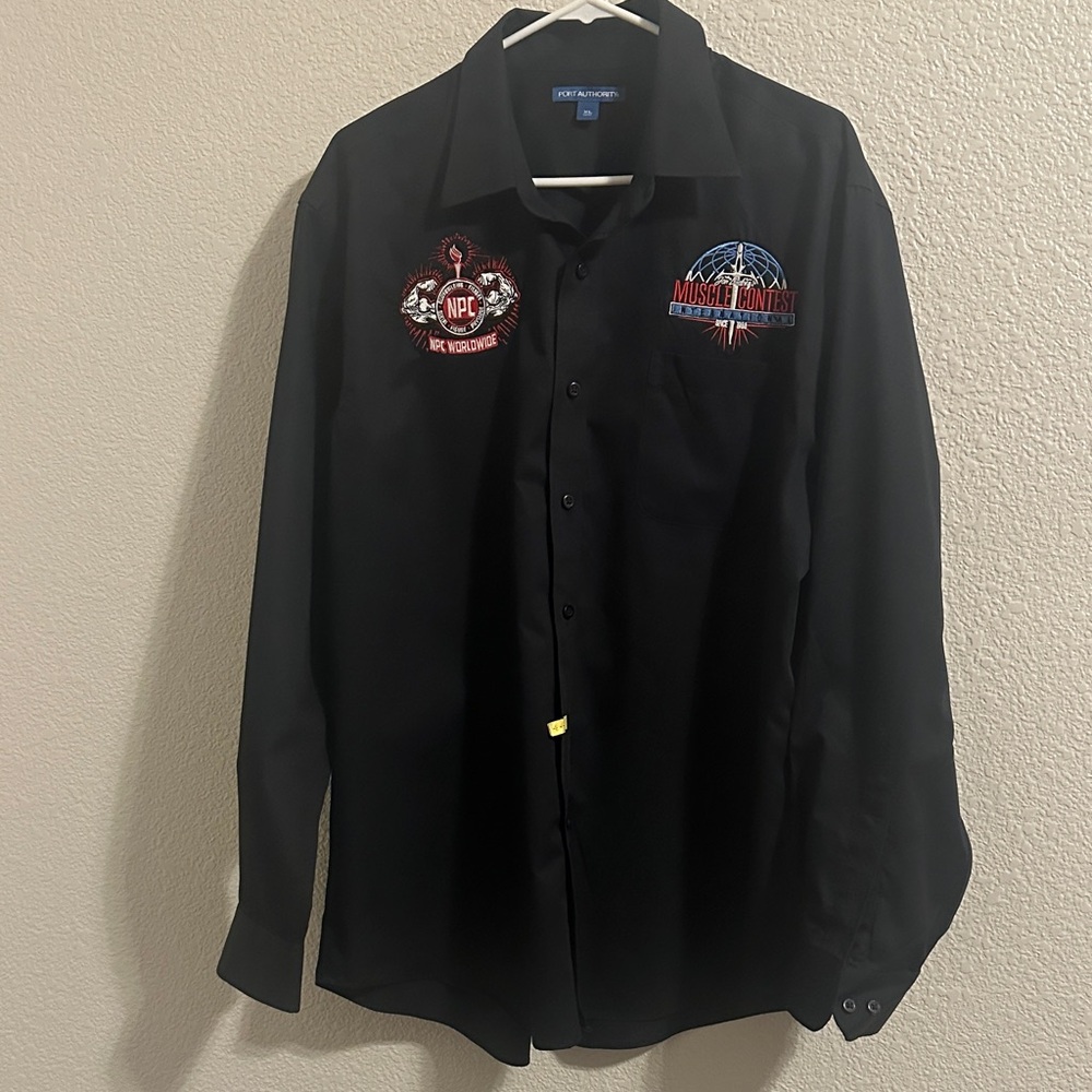 Port Authority Black Long-Sleeve Button-Down Shirt with Red & Blue Embroidery